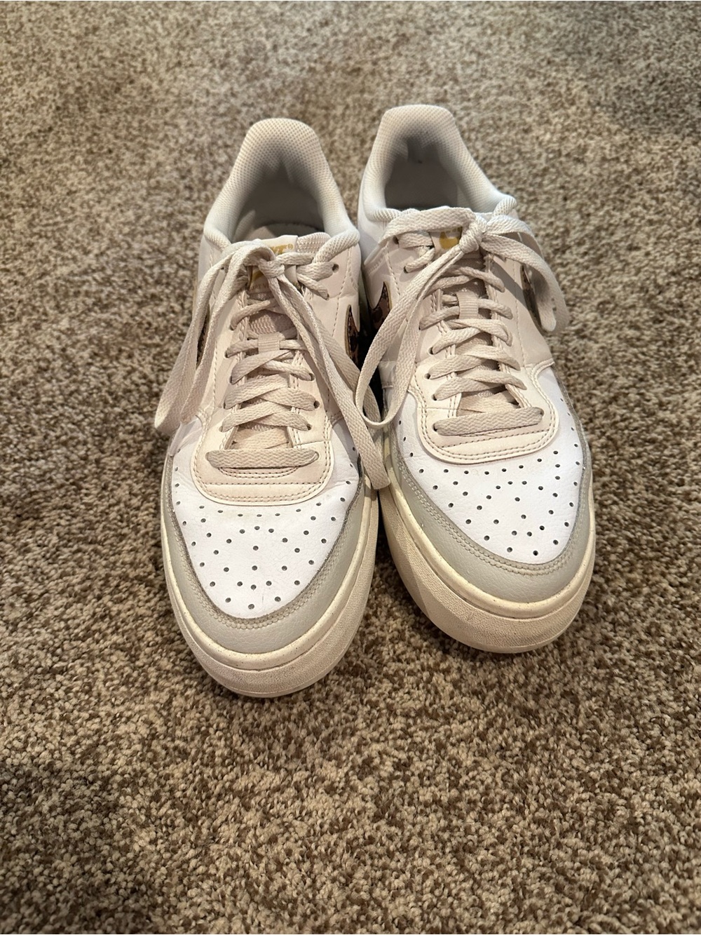 Nike Court Vision Alta Platform Sneakers – White/Cream w/ Leopard Swoosh 🐆🤍